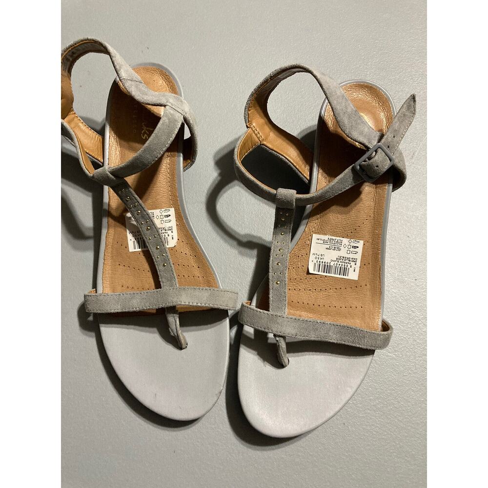 CLARKS - Women 7.5 - Gray Blue LEATHER SUEDE COMFORT SANDALS Parram Blanc